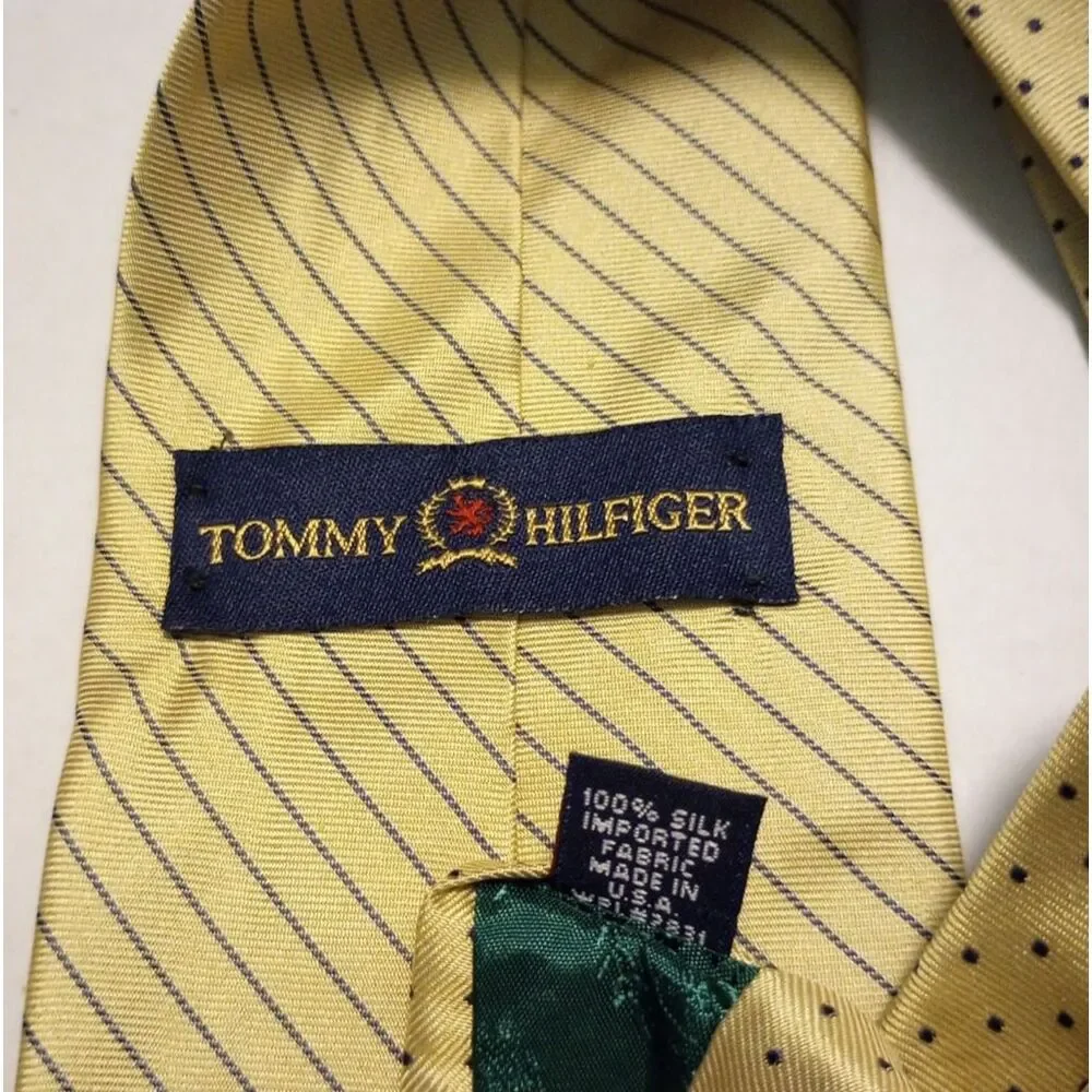 Tommy Hilfiger Gold with Blue Stripes Men's 100% Silk Neck Tie 58 inches long